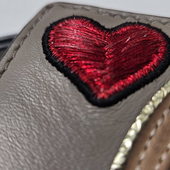 Tory Burch Gray Leather Wallet Peace Sign Heart Zip Coin - Picture 11 of 16